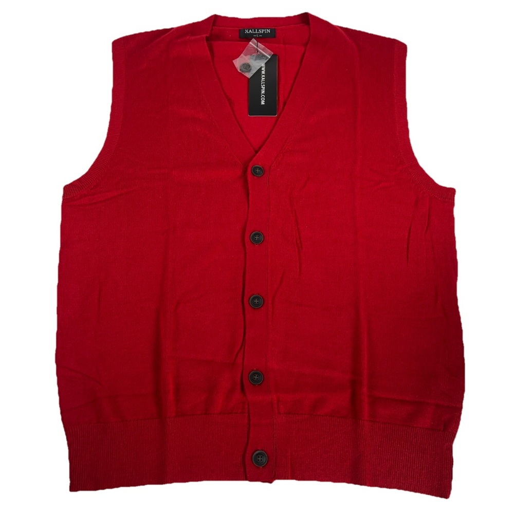 Kallspin Santa Red Vest Mens Large Button up Christmas Holiday Cheer NWT